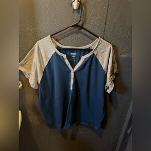 Torrid Grey and Blue Button Front Short Sleeve T-Shirt